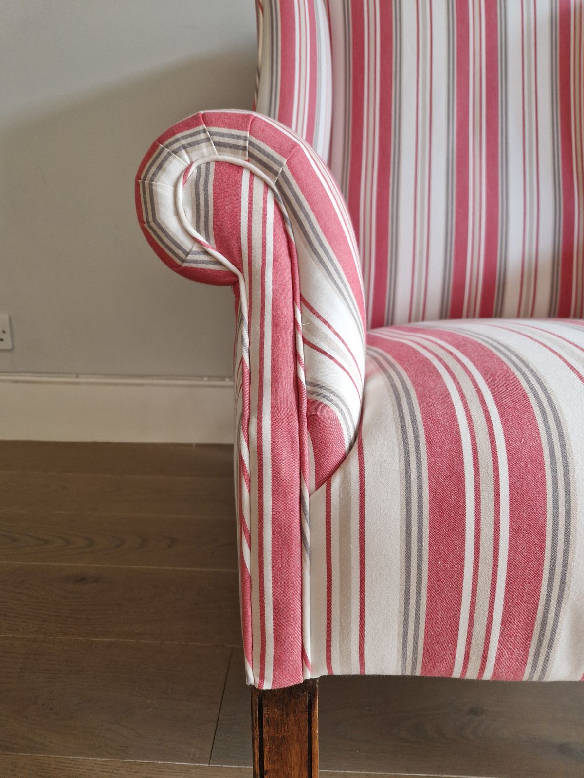 Exquisite Wingback Armchair In Jane Churchill Red Stripes photo 950.0