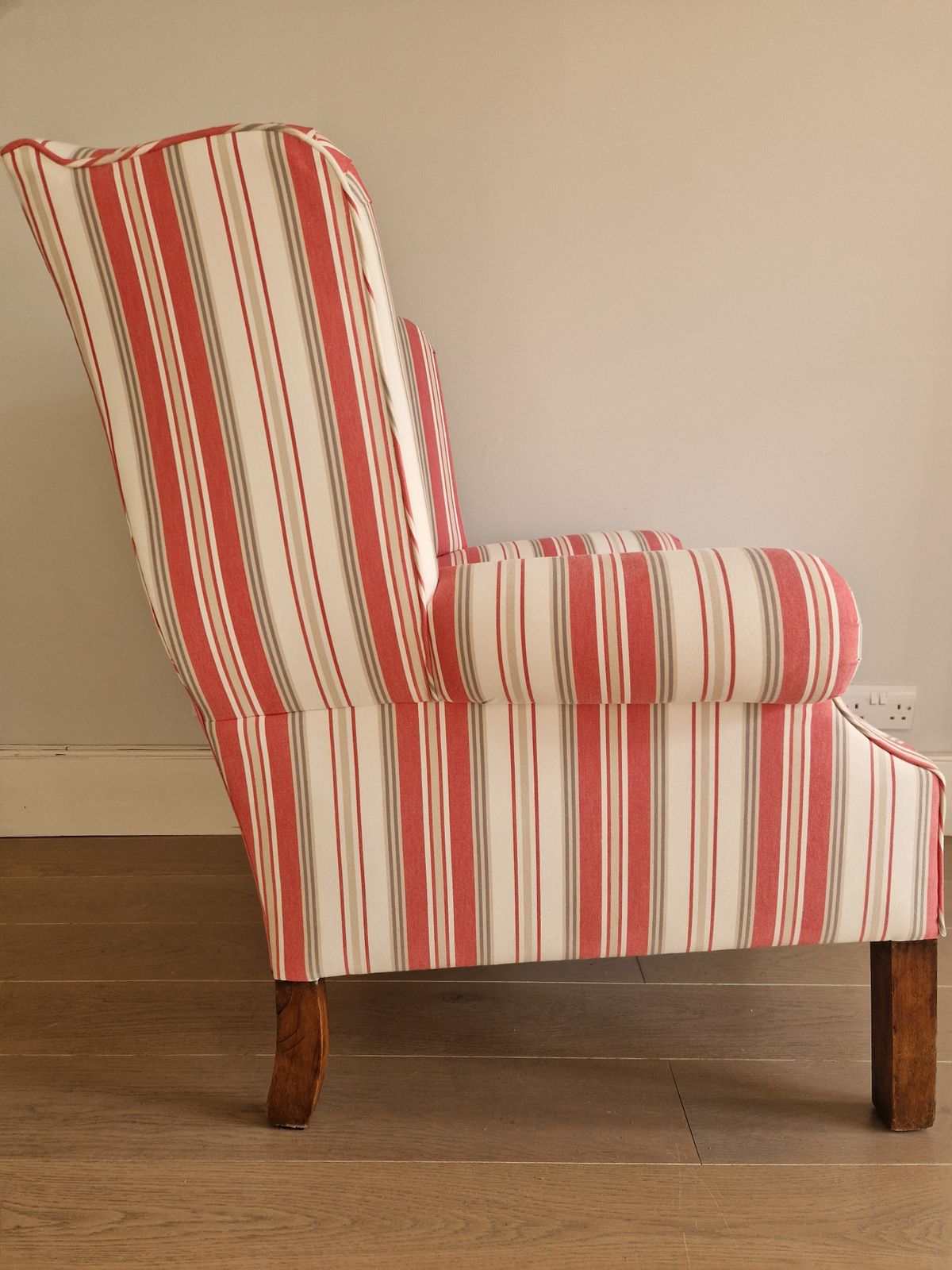Furniture Exquisite Wingback Armchair In Jane Churchill Red Stripes photo