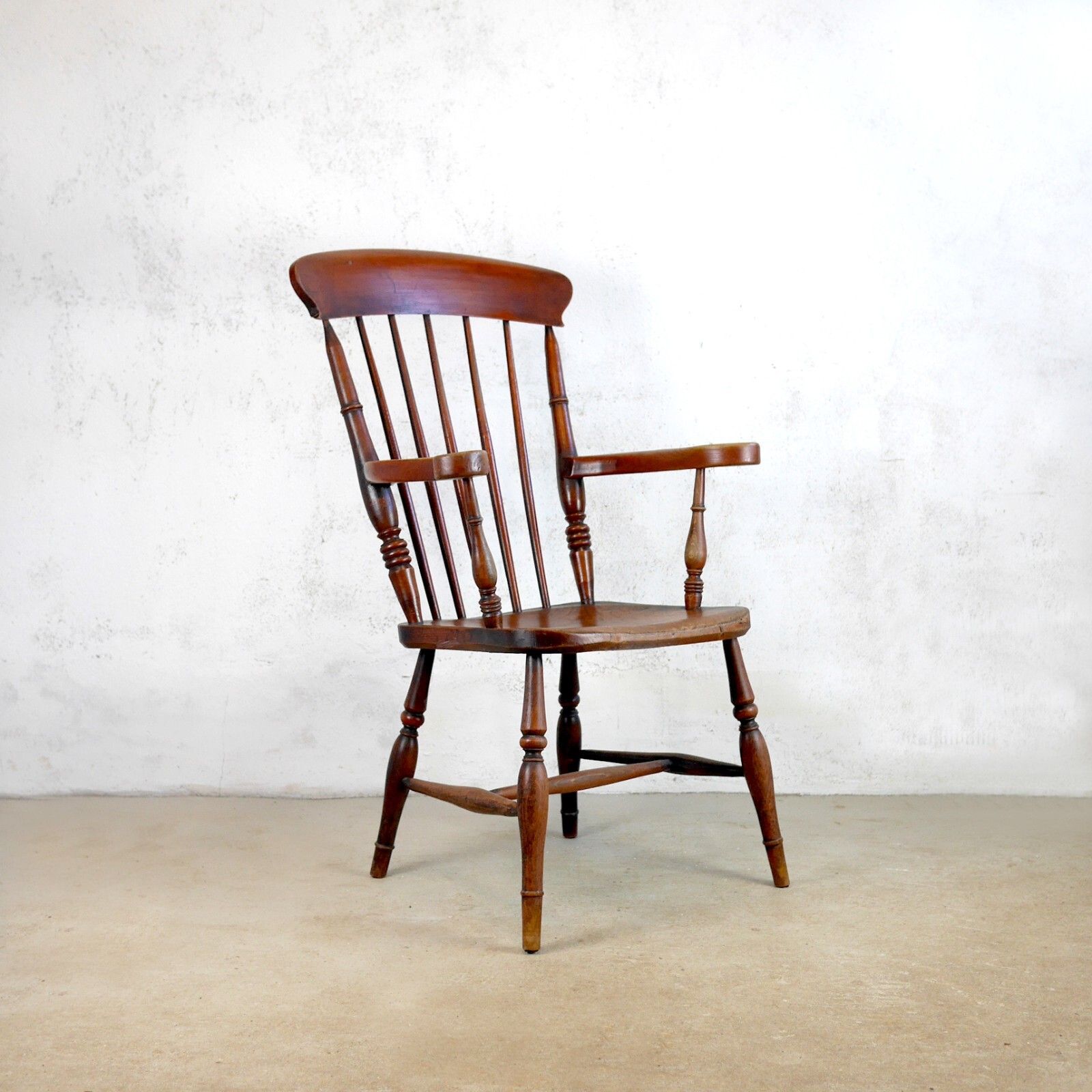 Antique Elm & Beech Windsor Armchair Grandfather Chair Country House #102811