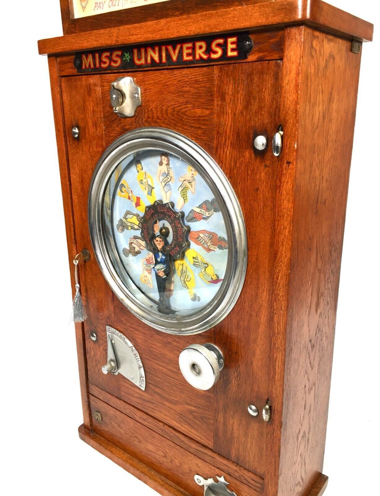 Antique Pierre Bussoz 'Miss Universe' Penny Operated Arcade Machine   Working photo Home Decor