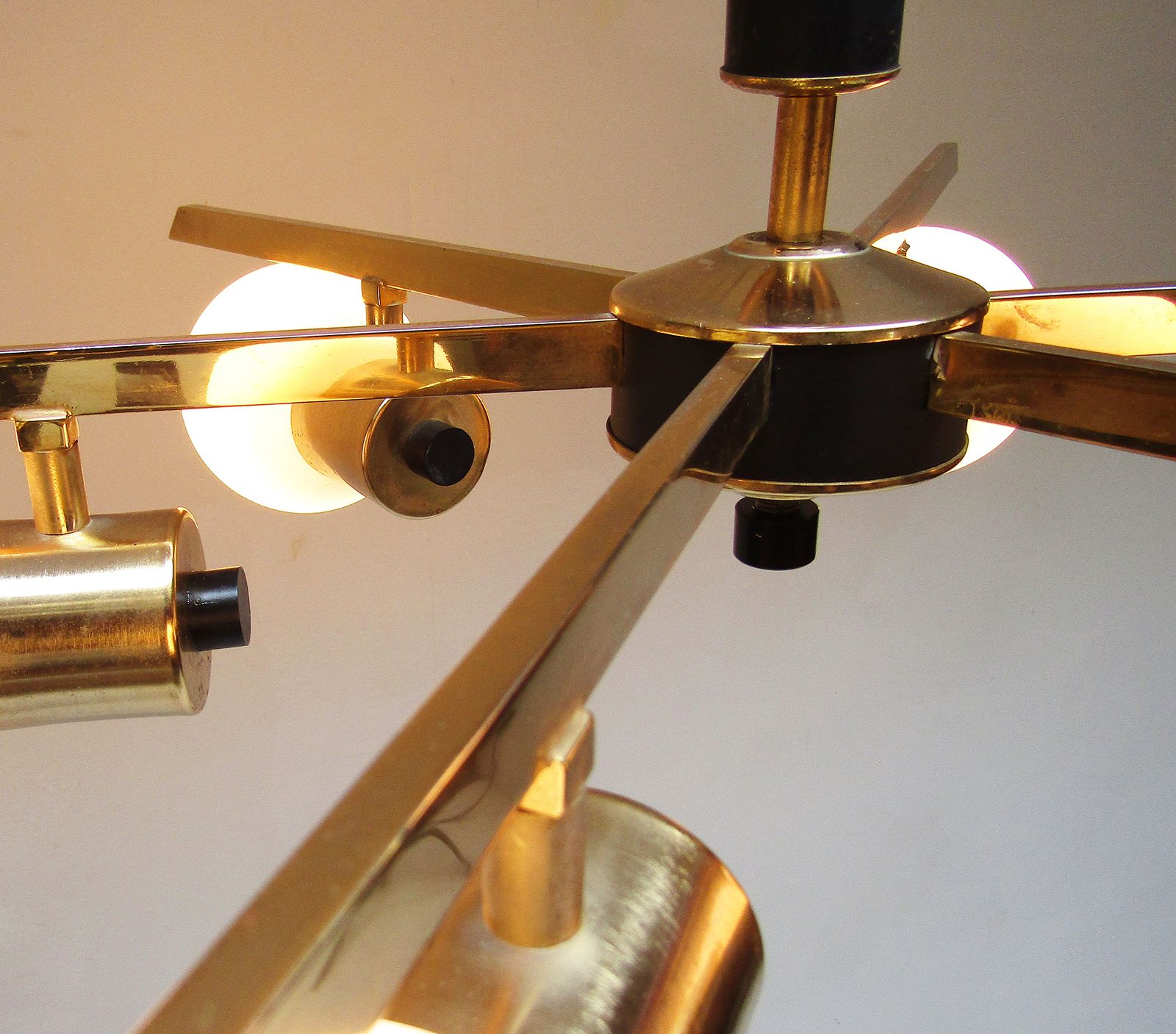 Large 1960s French Starburst Chandelier In Brass And Black By Maison Arlus photo furniture