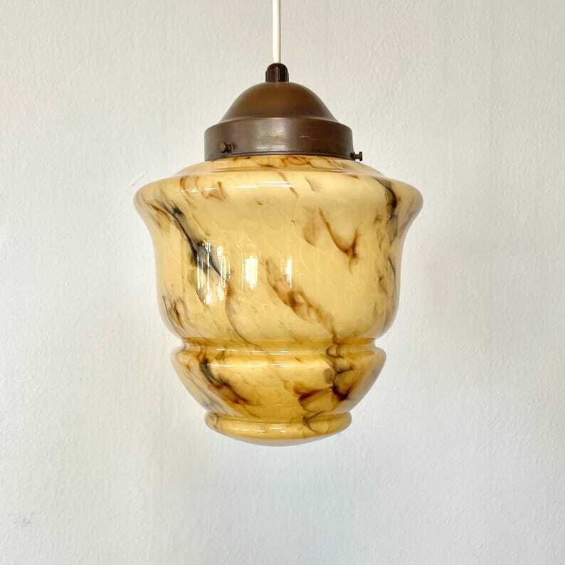Antique Art Deco Marbled Glass Ceiling Lamp In Organic Shape With Stunning Design Shade And Beautiful Details photo buy