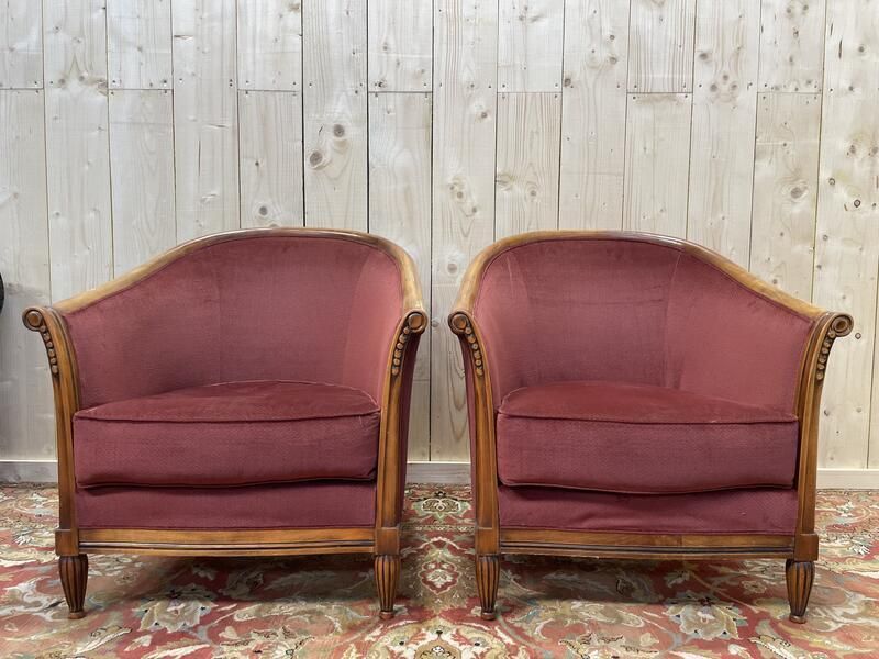 Paire De Fauteuils Tonneau De Style Art Déco
