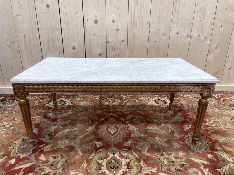 Table Basse De Style Louis XVI En Bois Doré Et Marbre De Carrare photo Garden Furniture
