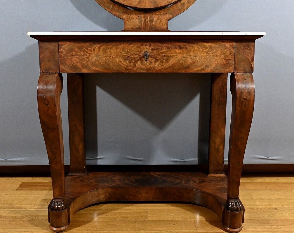 Mahogany Burl Dressing Table, Restoration Period – Early 19th Century photo vintage