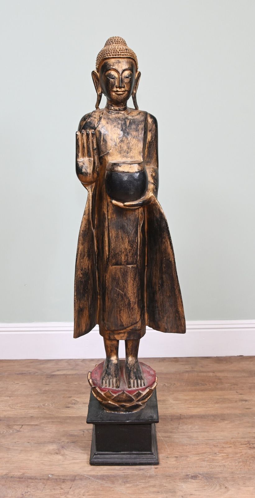 Standing Burmese Buddha Statue Carved Myanmar Buddhist Art 1930