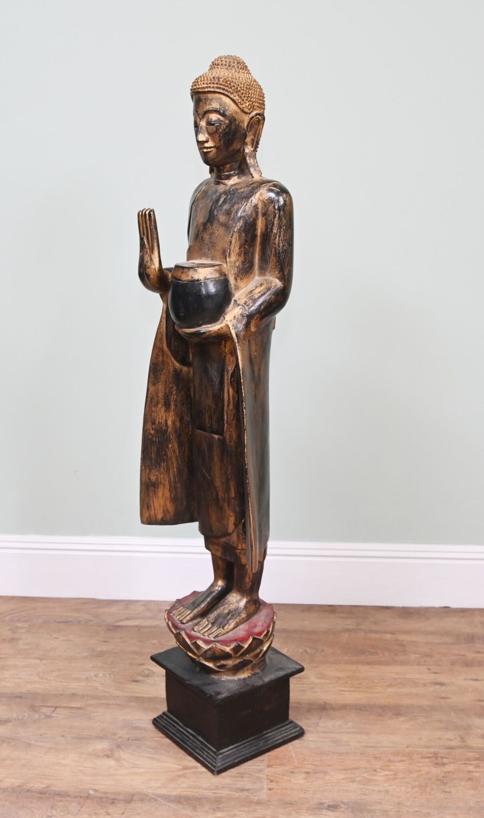 Standing Burmese Buddha Statue Carved Myanmar Buddhist Art 1930 photo furniture