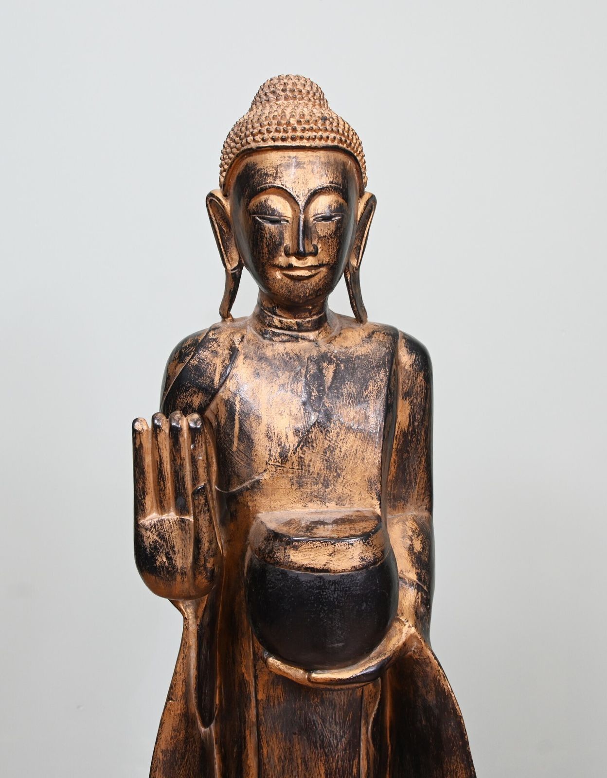 Standing Burmese Buddha Statue Carved Myanmar Buddhist Art 1930 photo for sale