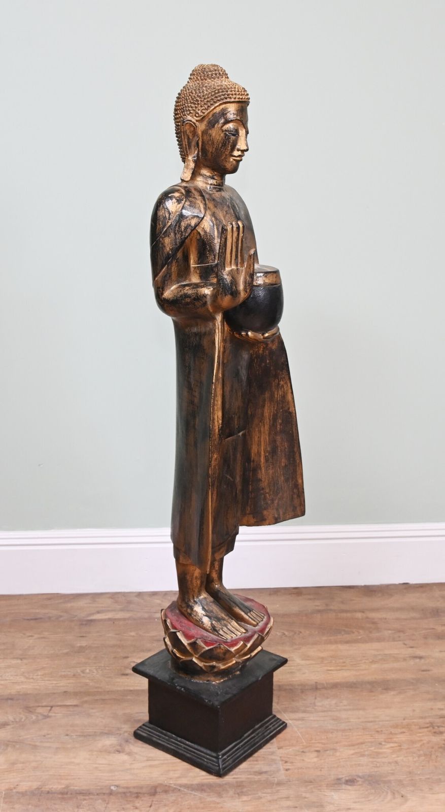 Standing Burmese Buddha Statue Carved Myanmar Buddhist Art 1930 photo vinterior