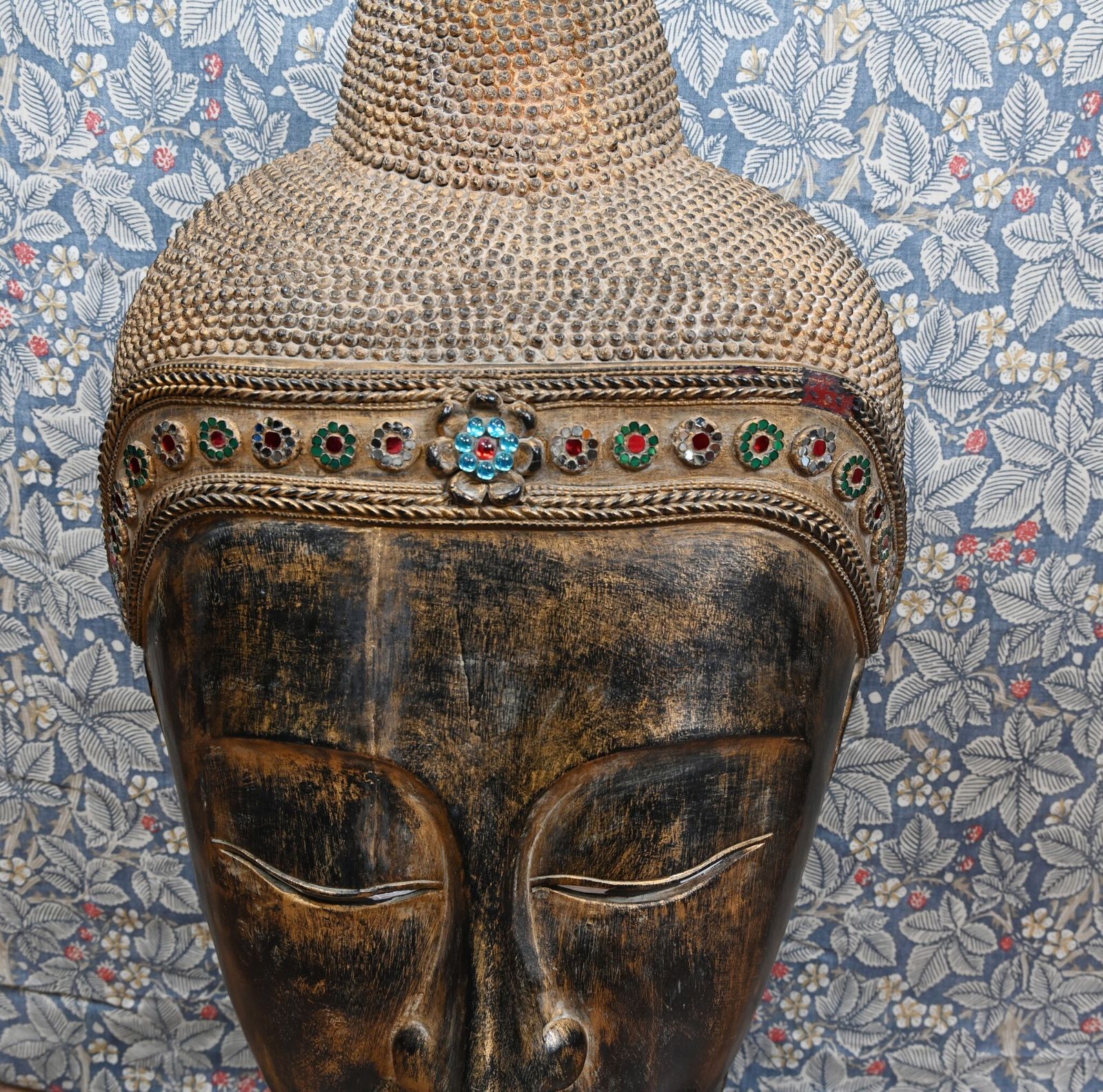 Vintage Burmese Buddha Bust Buddhism Mask Namaste 1930 photo for sale