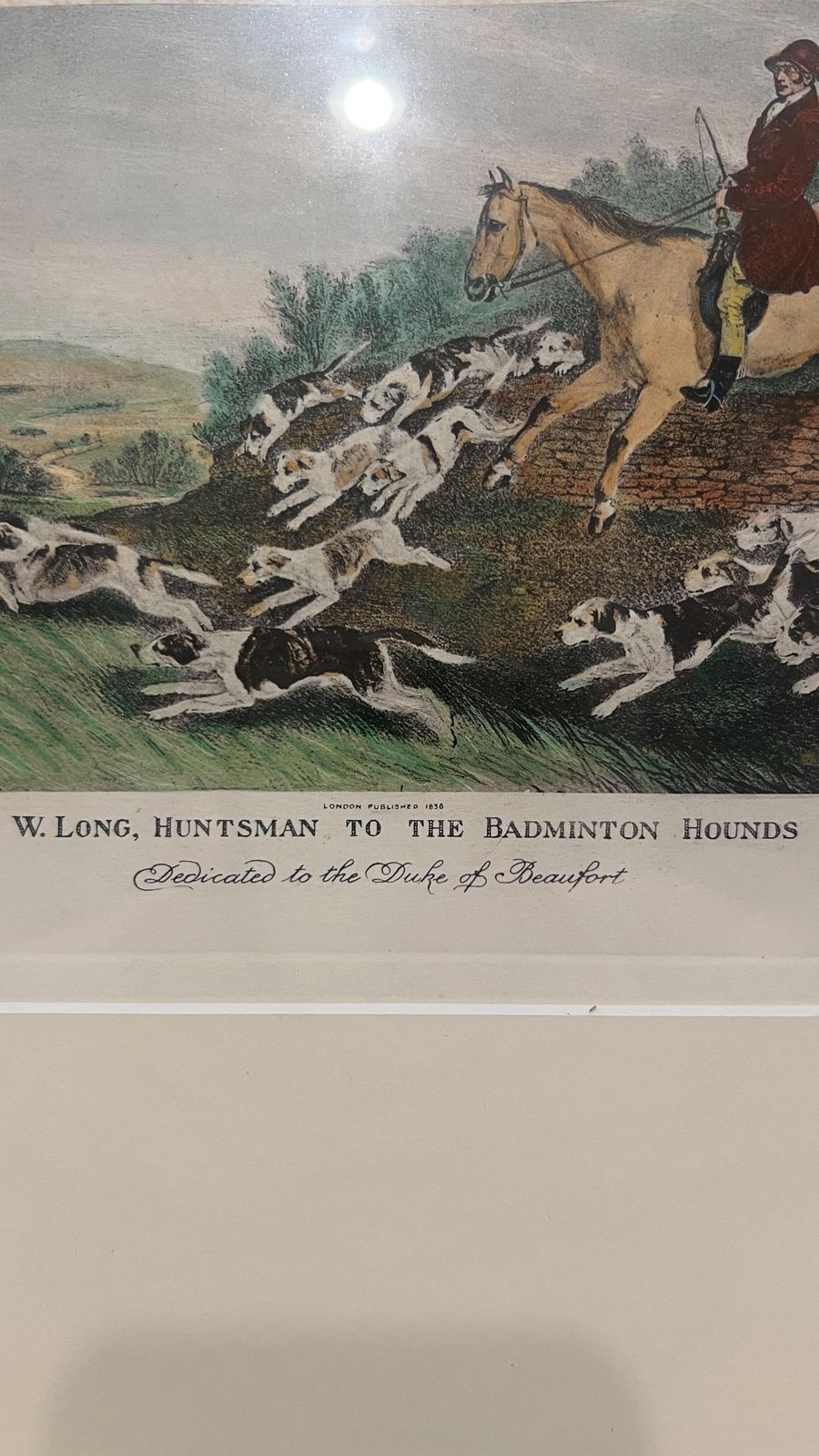 1836 Antique Lithograph By R. B. Davis – W. Long, Huntsman To The Badminton Hounds photo for sale