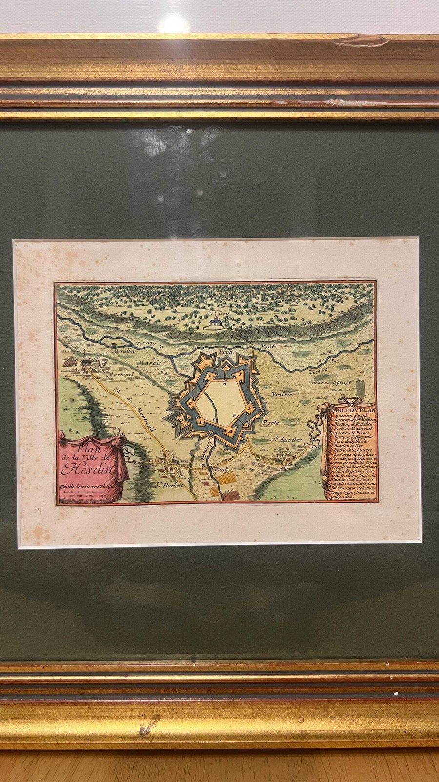 1800s Restrike Of 17th Century Map Of Hesdin, France By Beaulieu After Mortier photo furniture