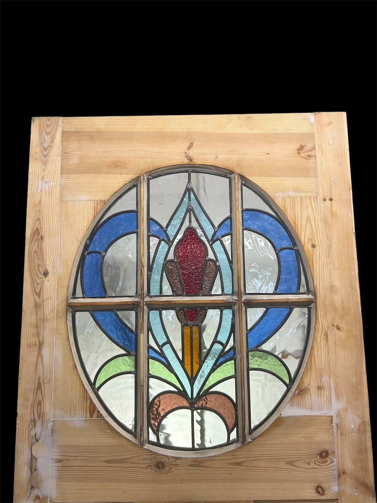 Art Deco Front Door Period Stained Glass Old Reclaimed Antique Lead Wood 20s 30s photo vintage
