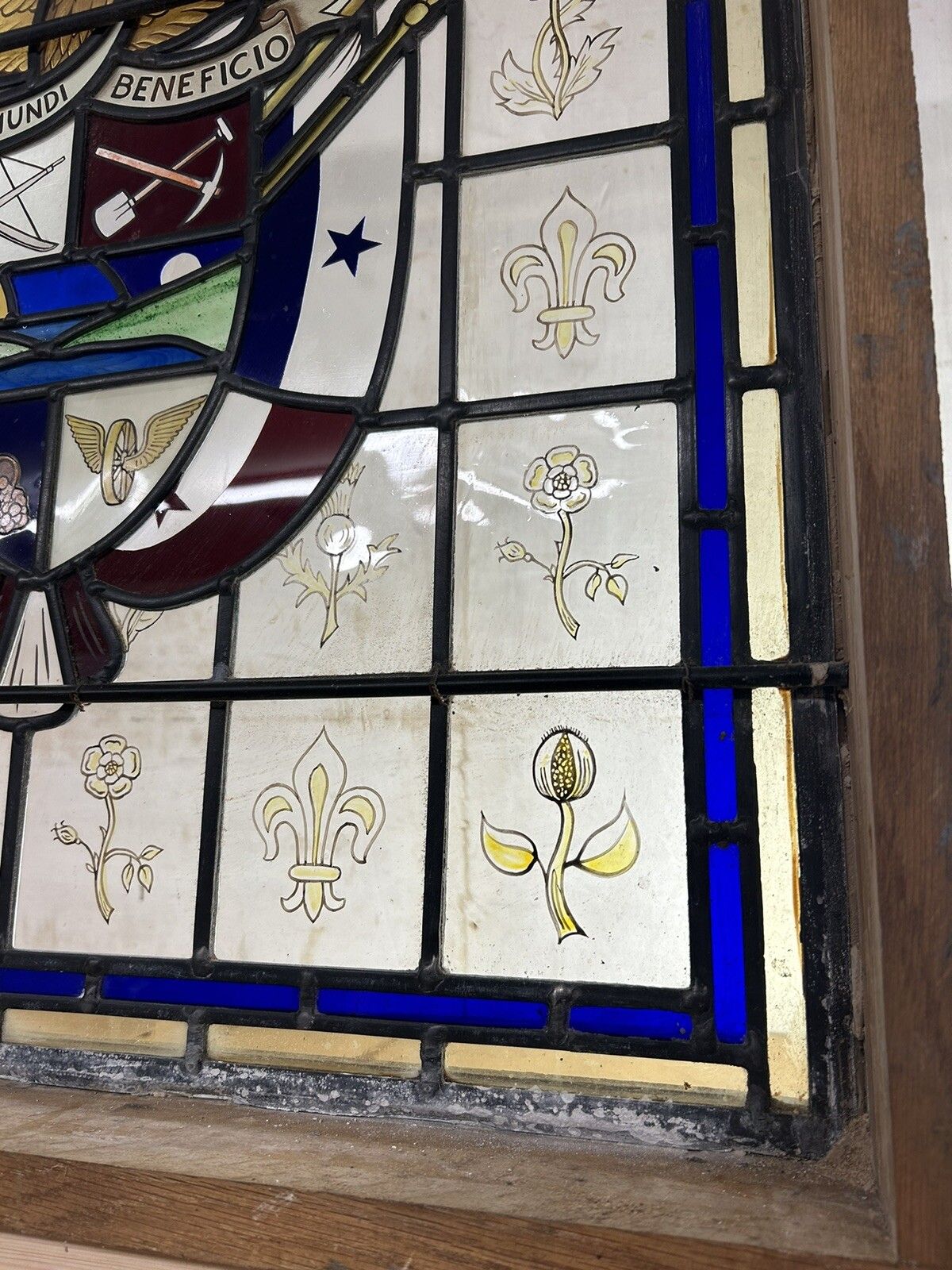 photo furniture Stained Glass Window Panel Hand Painted Restored Lead Oak Frame Unique Hand Made