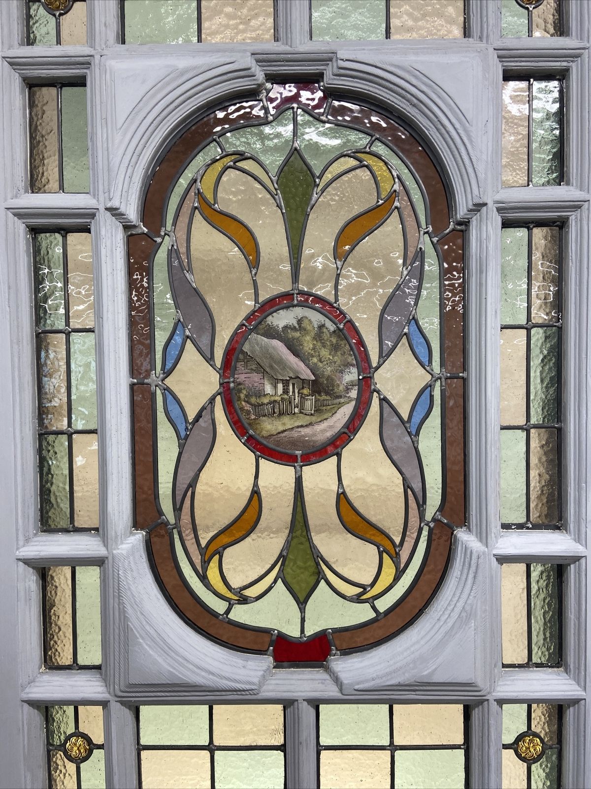 Edwardian Front Door Period Stained Glass Old Reclaimed Antique Lead Wood Refurb photo vintage