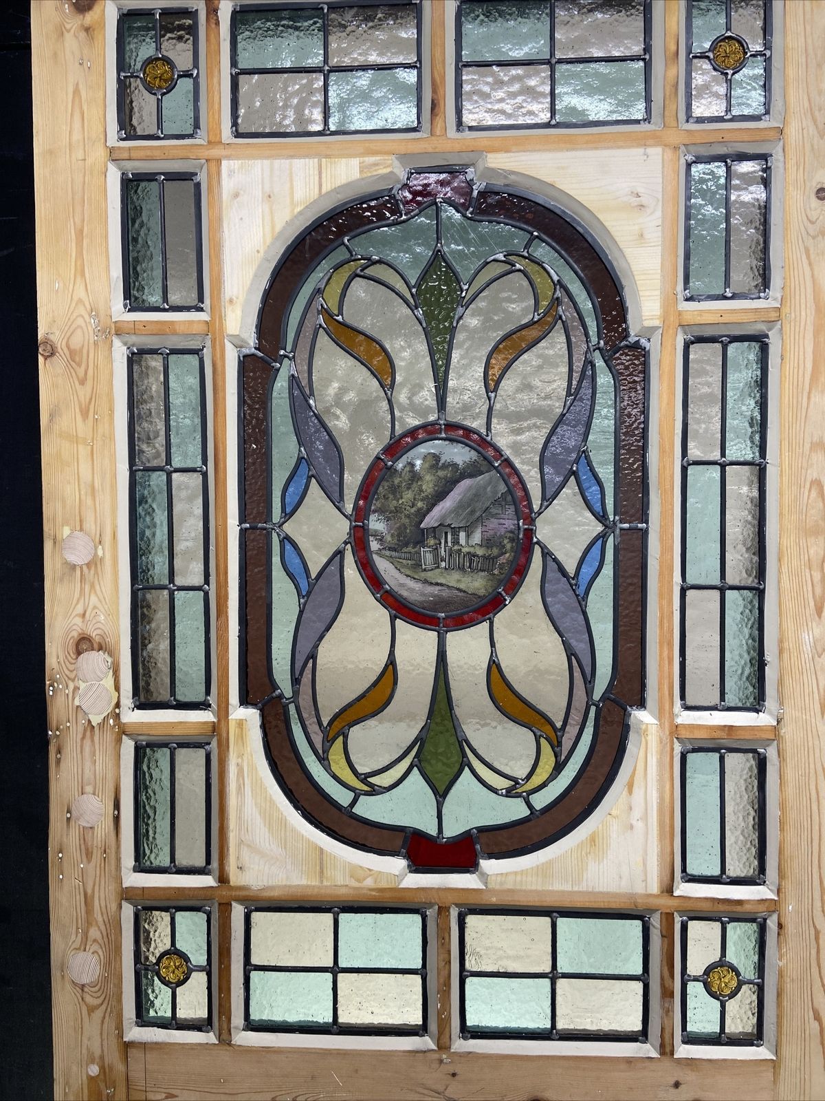 Home Fixtures Edwardian Front Door Period Stained Glass Old Reclaimed Antique Lead Wood Refurb photo