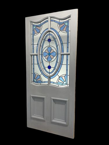 Victorian Stained Glass Front Door Old Antique Period Reclaimed Leaded Wood photo vintage