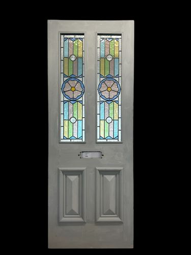 Victorian Stained Glass Front Door Old Antique Period Reclaimed Leaded Wood