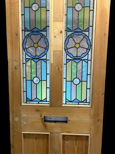 3127.0 Victorian Stained Glass Front Door Old Antique Period Reclaimed Leaded Wood photo