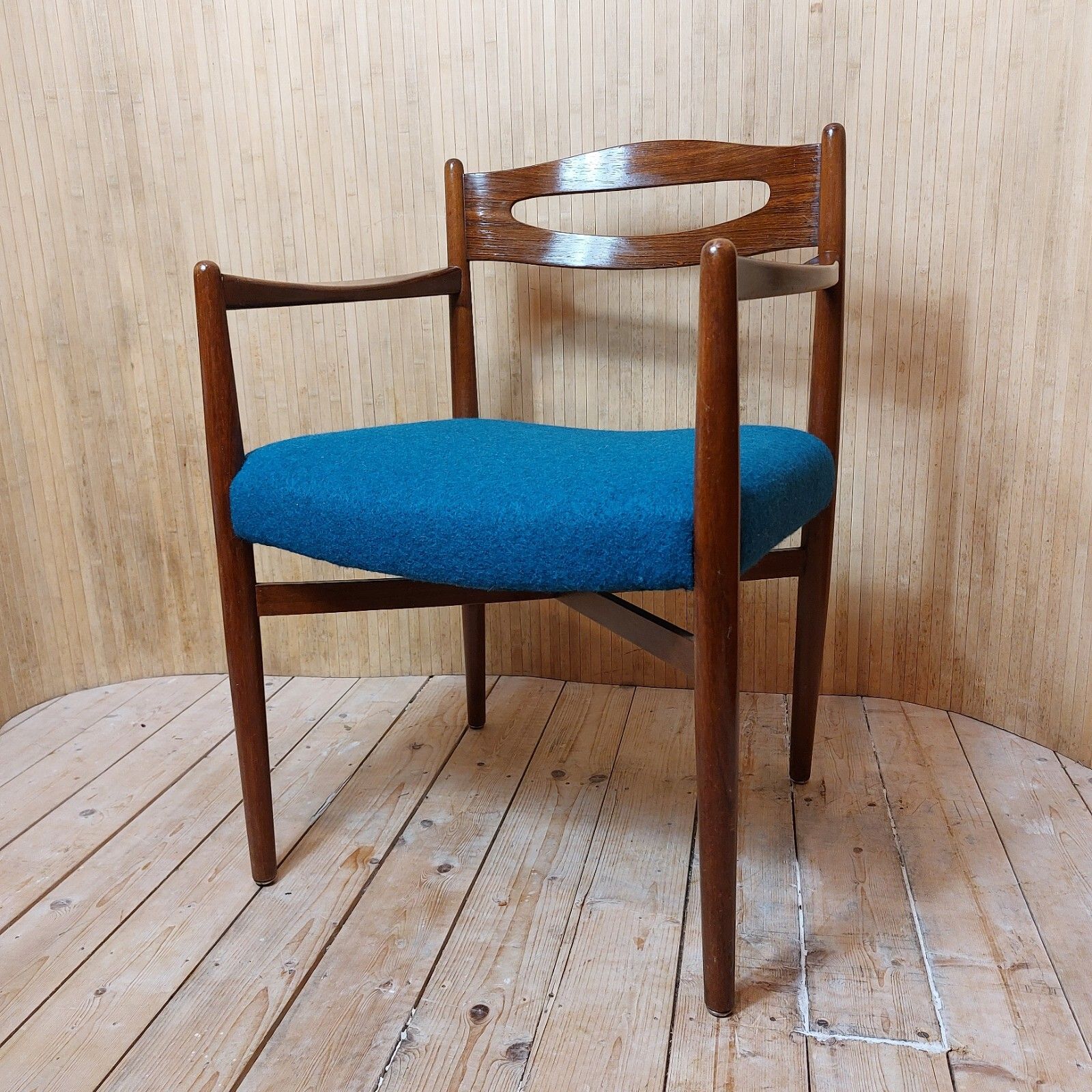 Fab Vintage Mid Century Danish Teak Rosewood Desk Office Armchair Teal Blue Wool