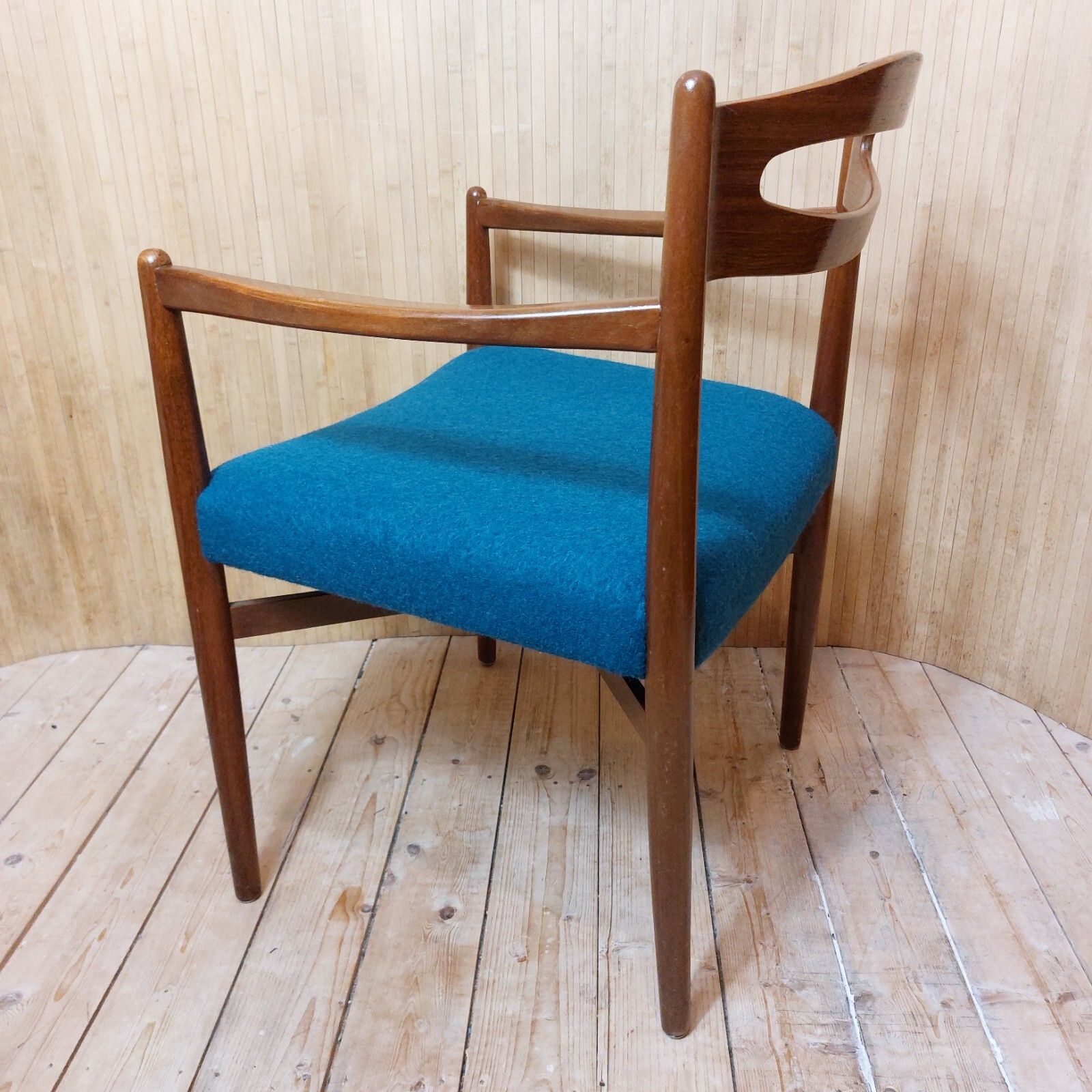 Furniture Fab Vintage Mid Century Danish Teak Rosewood Desk Office Armchair Teal Blue Wool photo