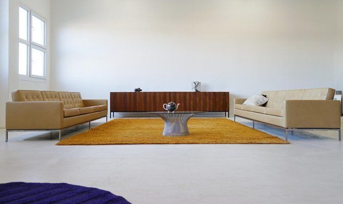 photo for sale 4 Seater Sofa Leather By Florence Knoll Bassett For Knoll Inc. / Knoll International, 1920s