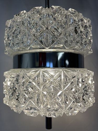 Vintage Midcentury 1960s Crystal Glass & Chrome Pendant Hanging Lamp Light photo Lighting