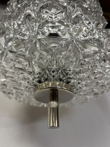 photo for sale Vintage Midcentury 1960s Crystal Glass & Chrome Pendant Hanging Lamp Light