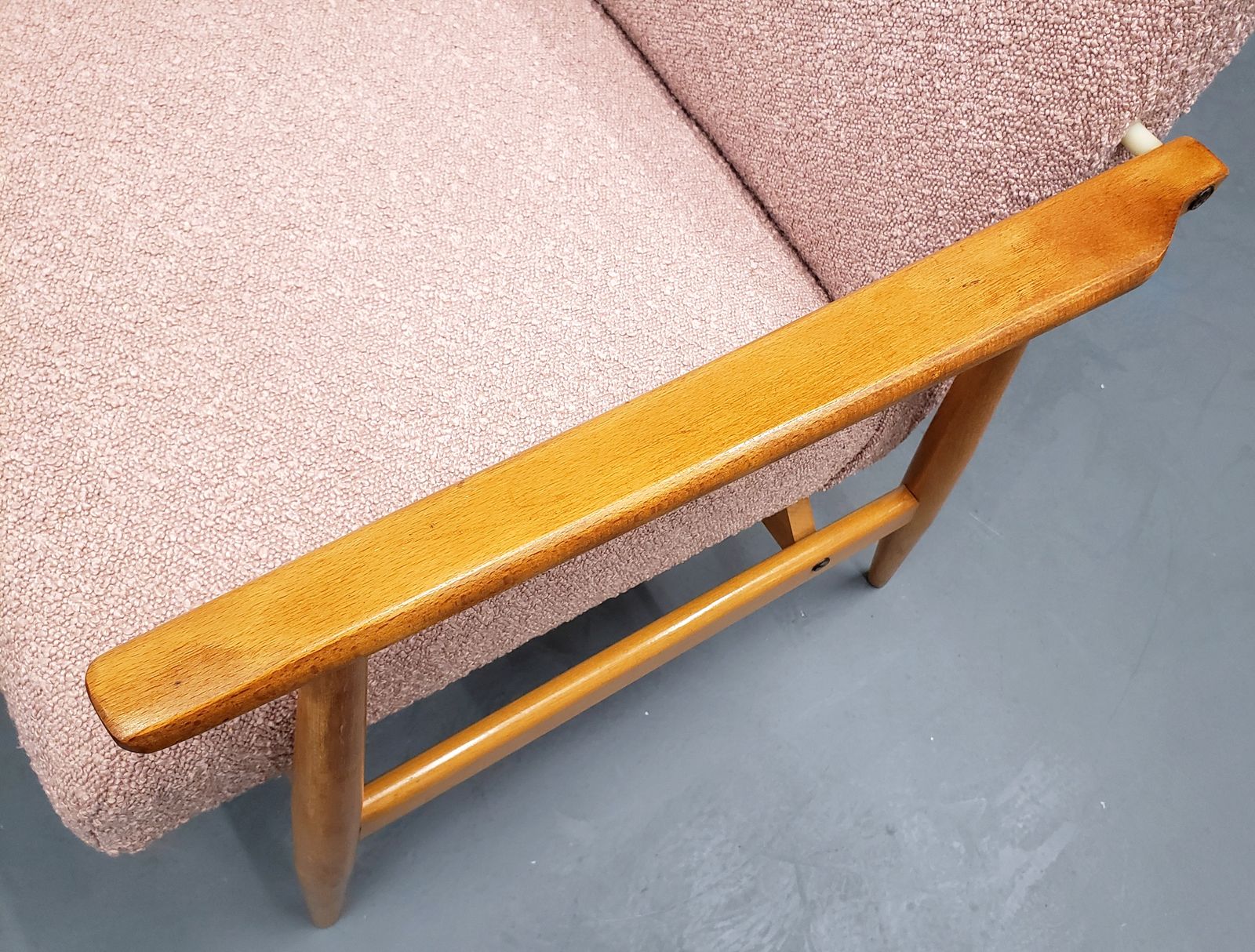 One Left   1960 Henryk Lis Armchair In Pink Boucle And Light Wood photo furniture