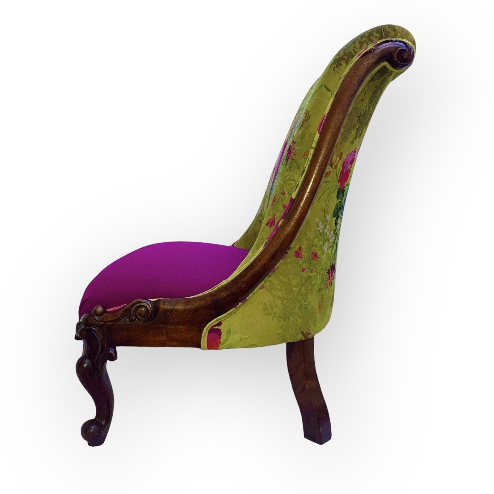 Victorian  Ladies  Slipper Chair In Mahogany Fully Restored And Upholstered In Spanish Alhambra Velvet And Harris Tweed photo Furniture