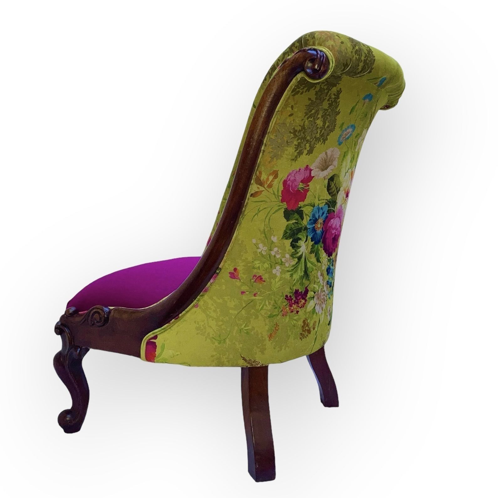 Victorian  Ladies  Slipper Chair In Mahogany Fully Restored And Upholstered In Spanish Alhambra Velvet And Harris Tweed photo 1250.0