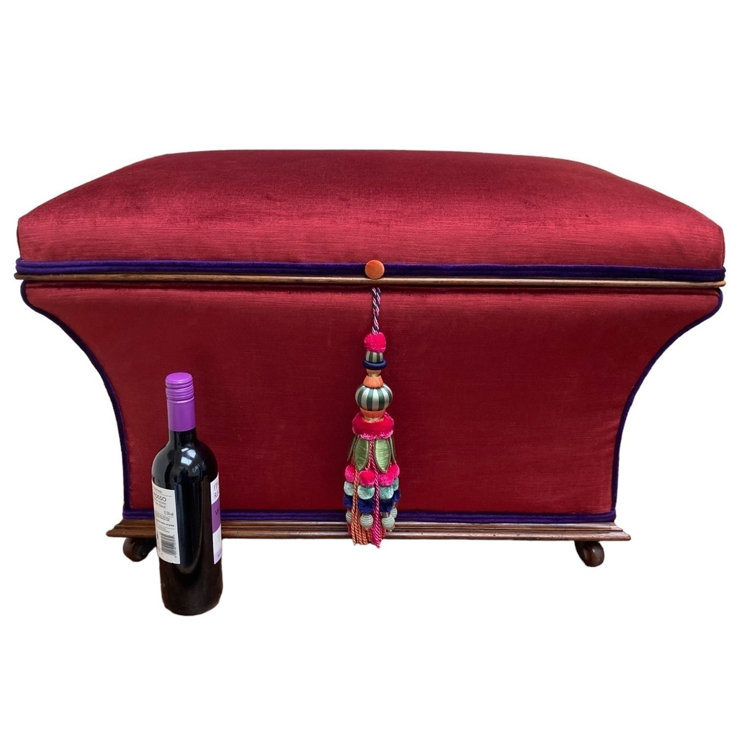 Large Victorian Concave Ottoman  In Walnut Fully Restored Ands Upholstered In Italian Made Velvet With A Tassel photo 1150.0