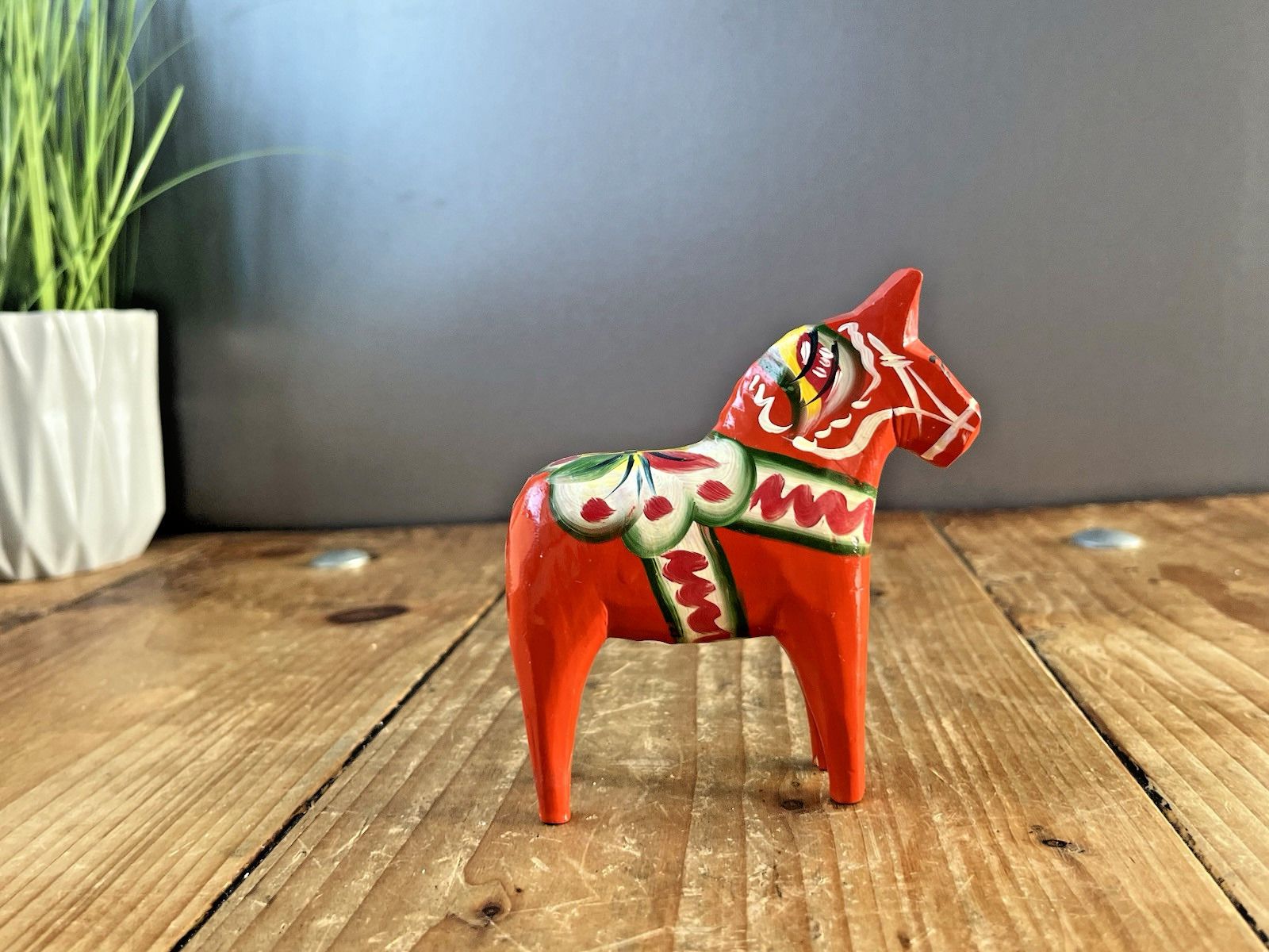 4" Vintage Red Swedish Nils Olsson Folk Art Dala Horse Dalahemslojd Dalahast photo vinterior