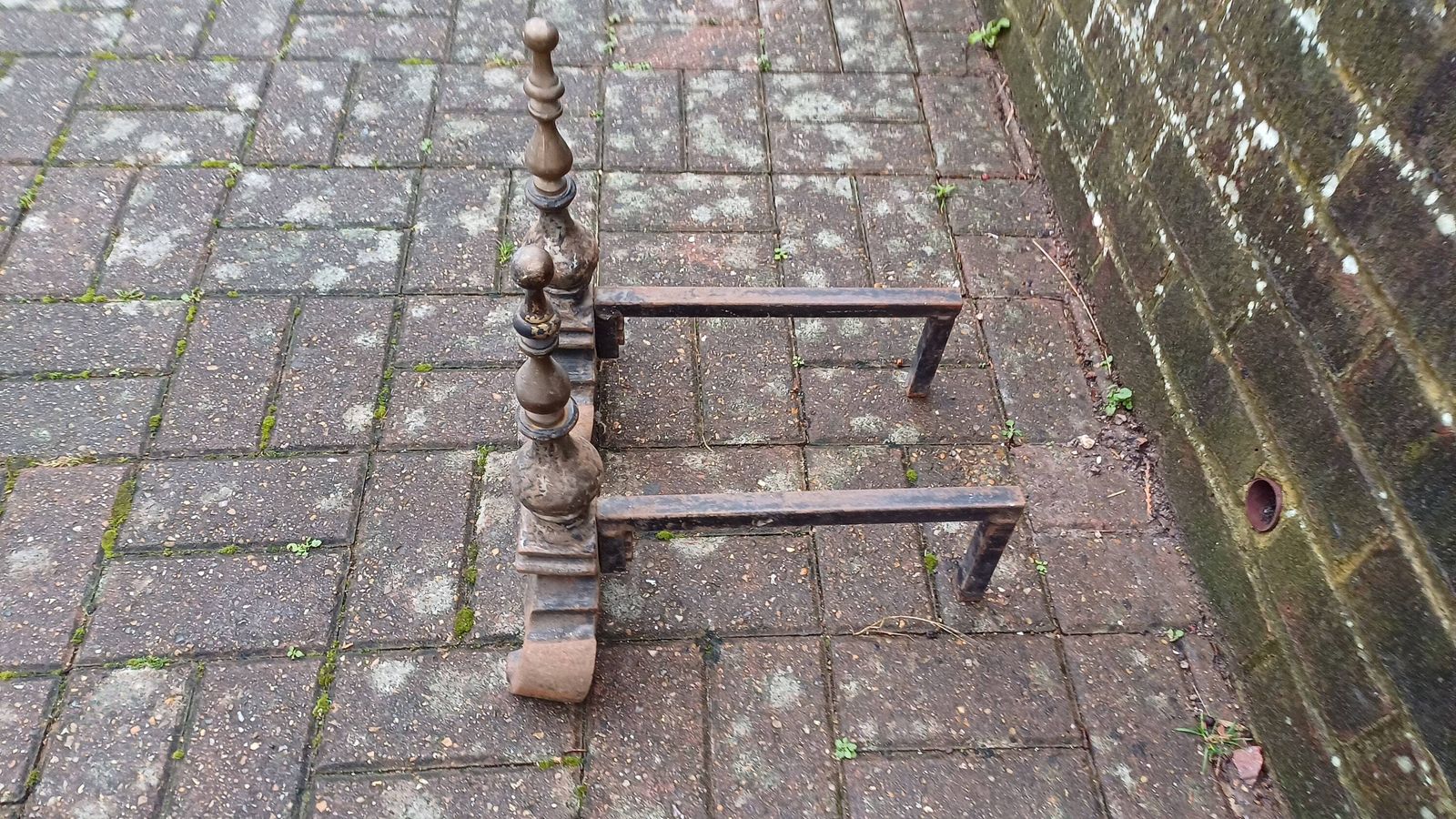 photo furniture Pair Of Vintage Brass And Iron Fire Dogs Fireplace Decor Possibly Continental.