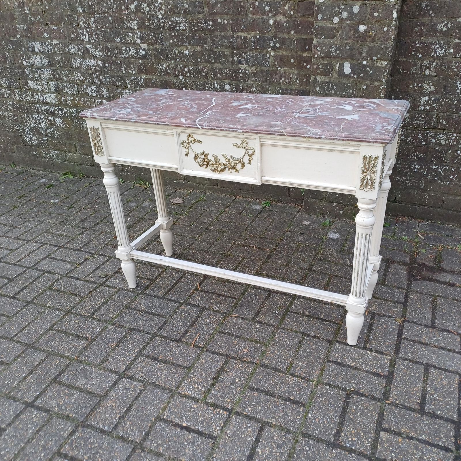 Striking Late Victorian Painted Shabby Chic Marble Topped Side Table Washstand Dressing Table