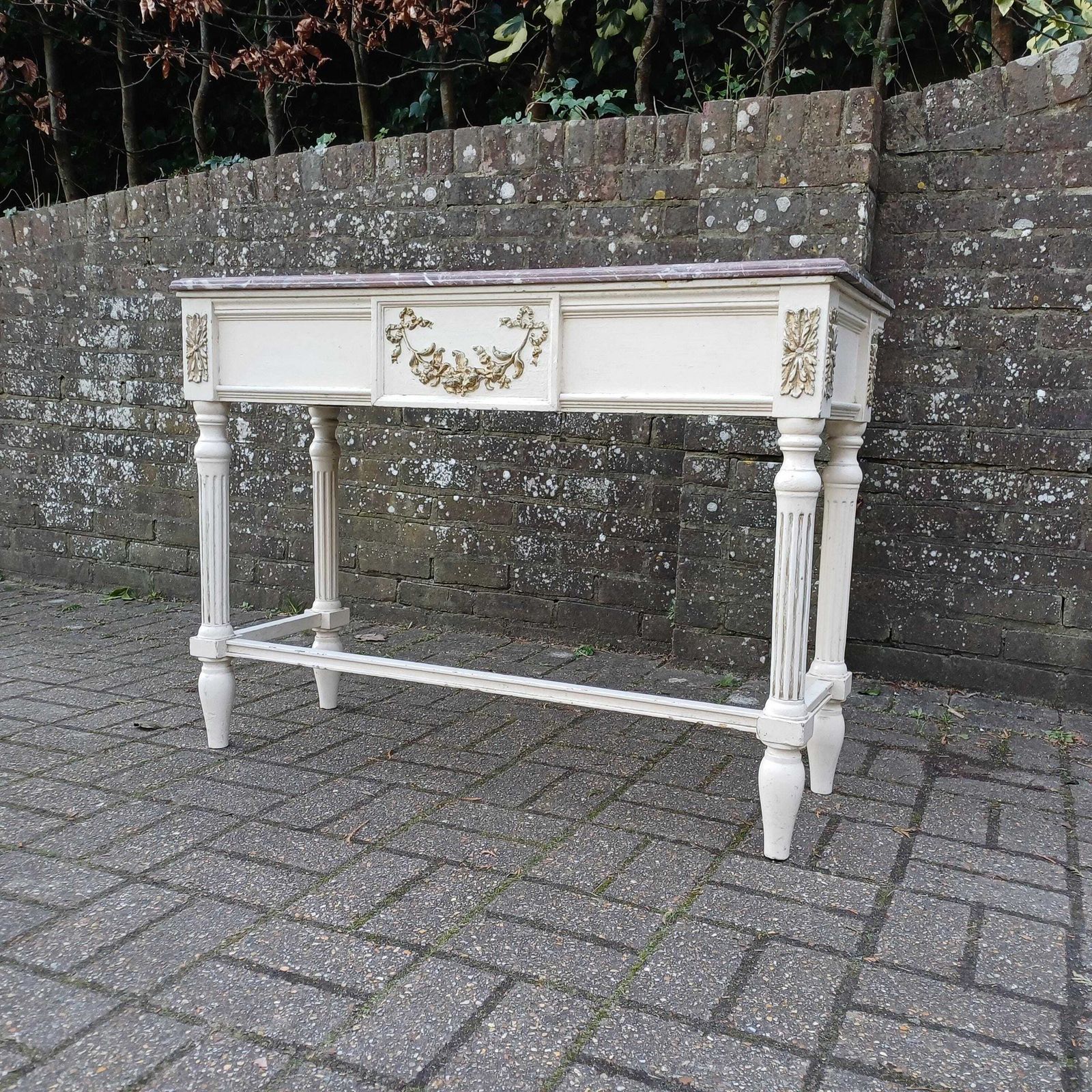 photo for sale Striking Late Victorian Painted Shabby Chic Marble Topped Side Table Washstand Dressing Table