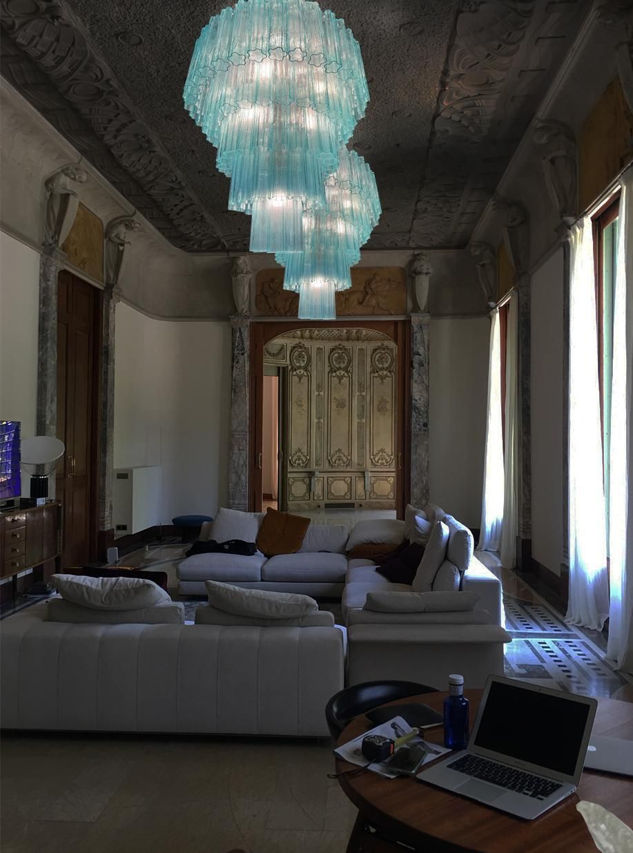 Pair Majestic Aquamarine  Murano Chandeliers By Valentina Planta photo 18452.0