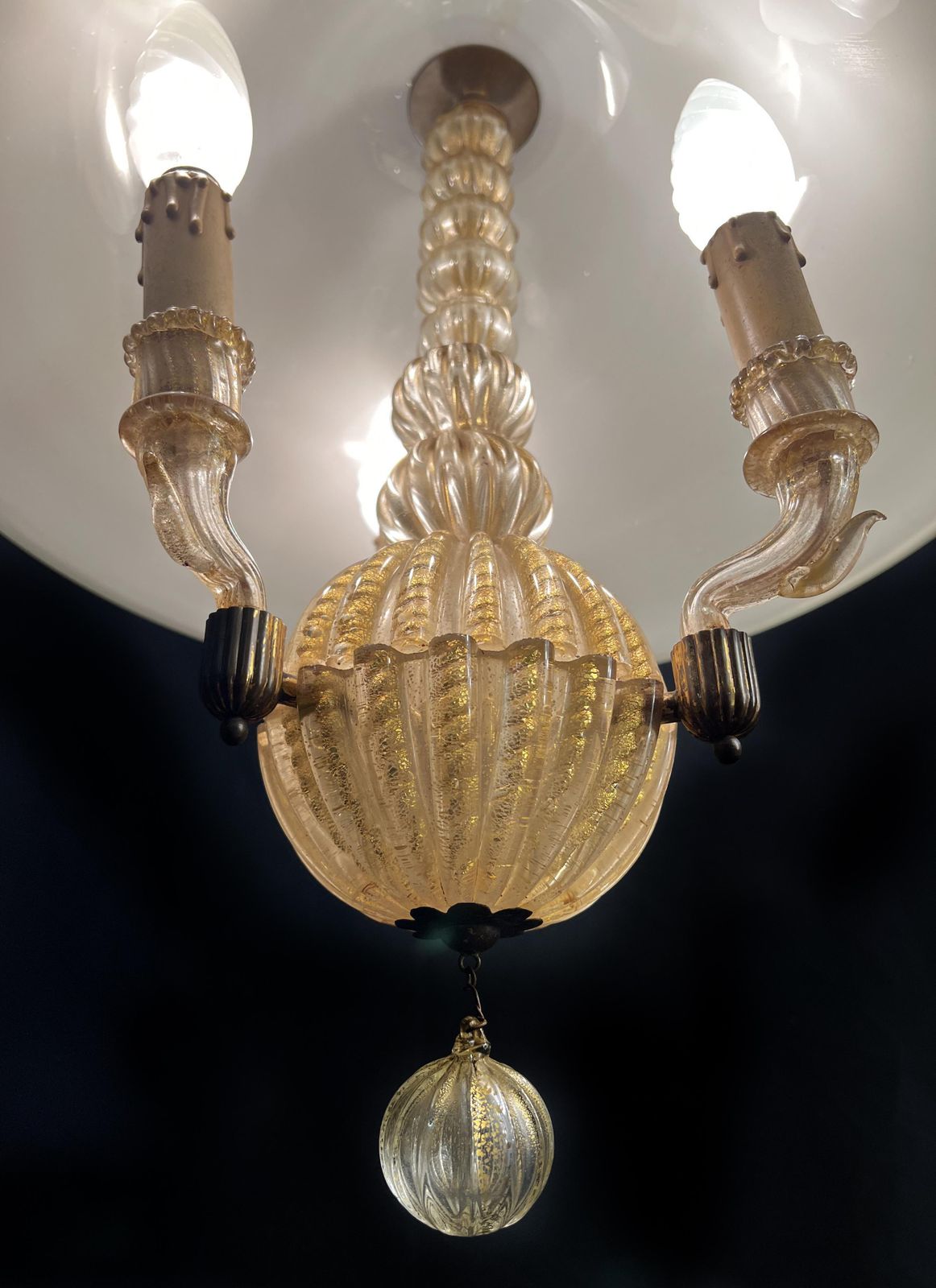 Italian Chandelier Gold Inclusion By Barovier & Toso, Murano, 1940s photo Lighting