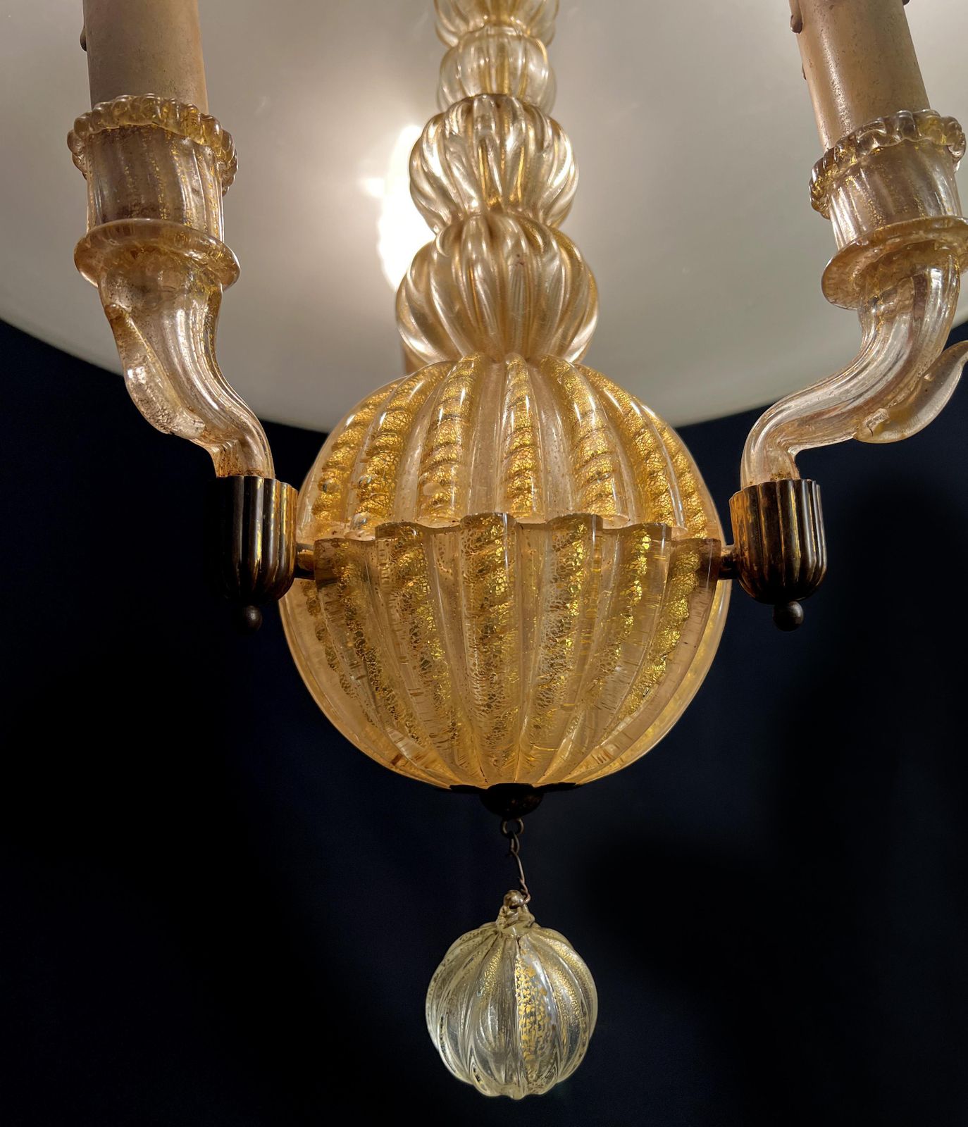 Italian Chandelier Gold Inclusion By Barovier & Toso, Murano, 1940s photo 2922.0