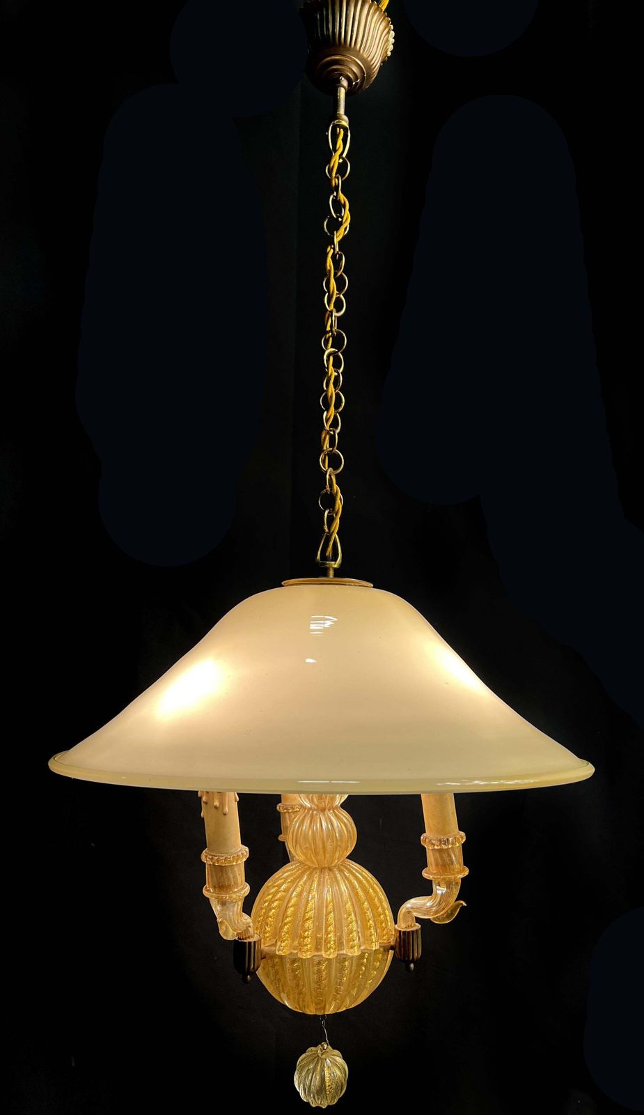 photo vintage Italian Chandelier Gold Inclusion By Barovier & Toso, Murano, 1940s