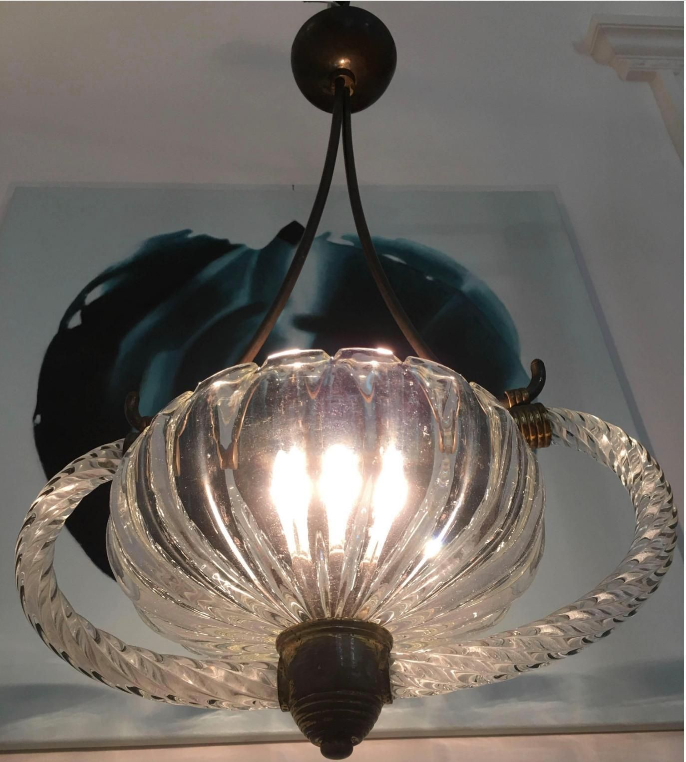 Art Deco Italian Chandelier By Ercole Barovier, Murano, 1940 photo for sale
