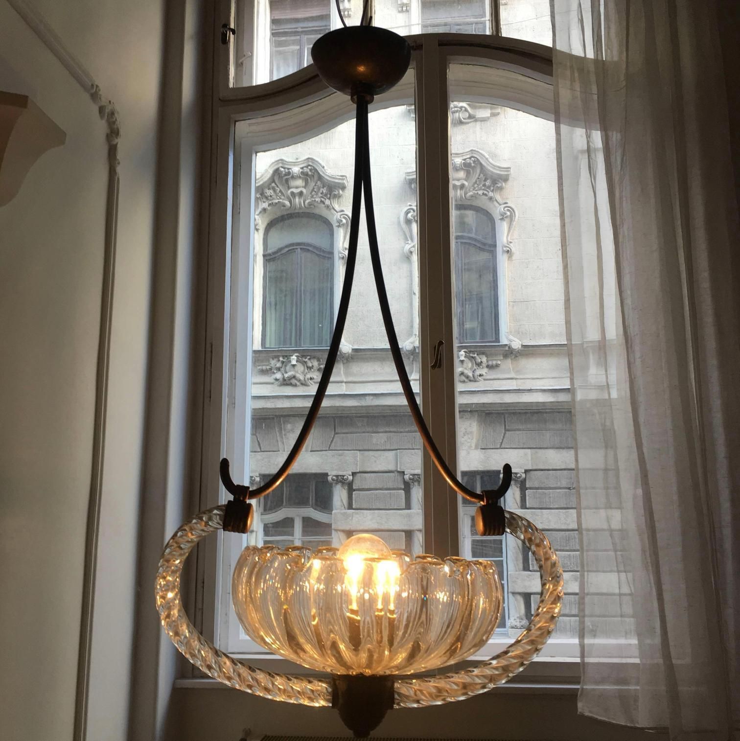 photo for sale Art Deco Italian Chandelier By Ercole Barovier, Murano, 1940