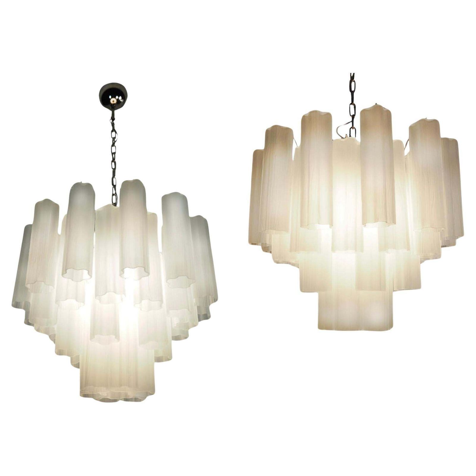 Gorgeous Murano Glass Tube Chandeliers   36 Etched Glass Tube
