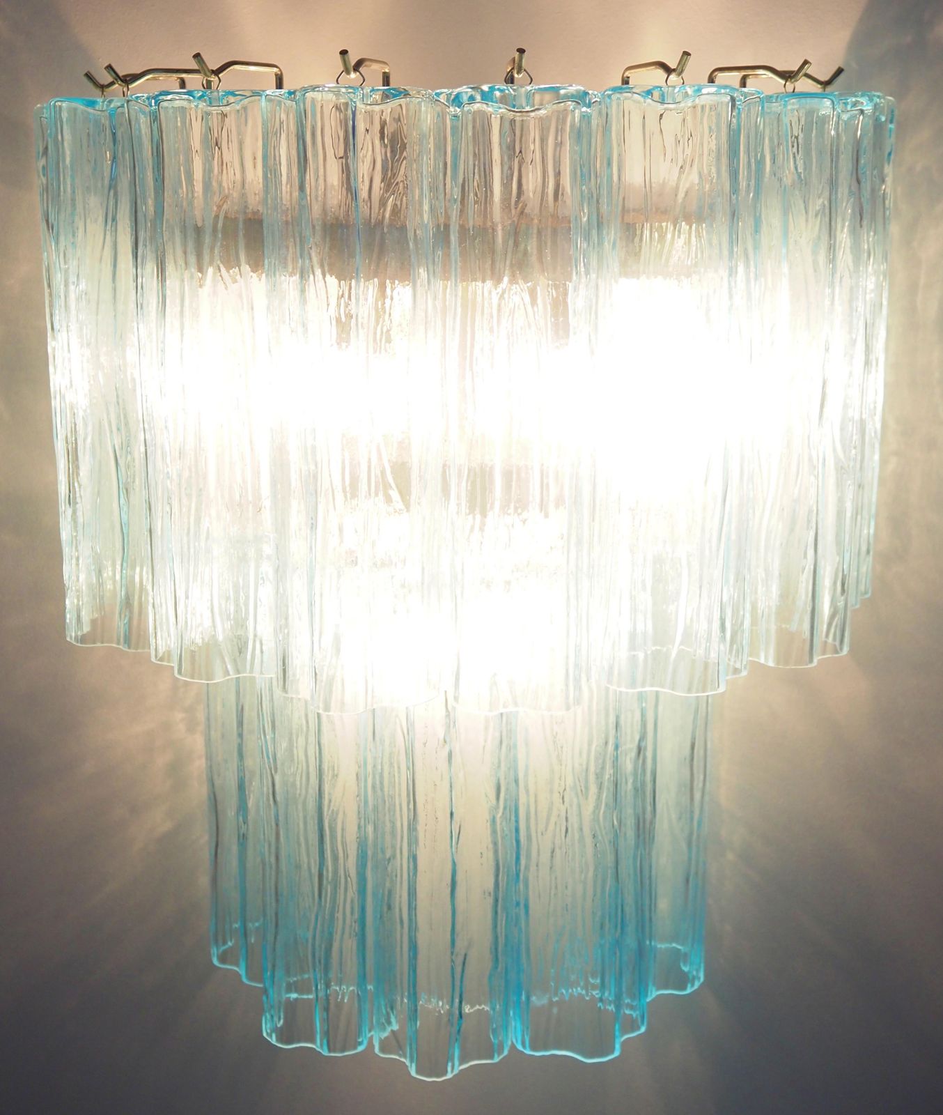 photo for sale Beautiful Pair Of Murano Glass Tube Wall Sconces   13 Blue Glass Tube