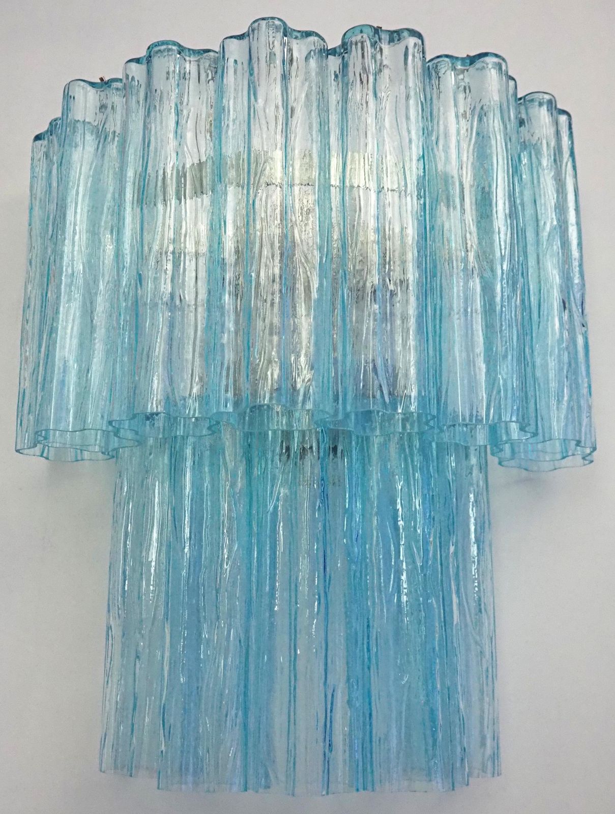 1192.0 Beautiful Pair Of Murano Glass Tube Wall Sconces   13 Blue Glass Tube photo