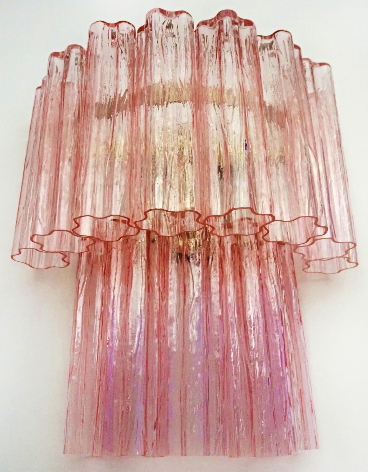 photo for sale Fantastic Pair Of Murano Glass Tube Wall Sconces   13 Pink Glass Tube