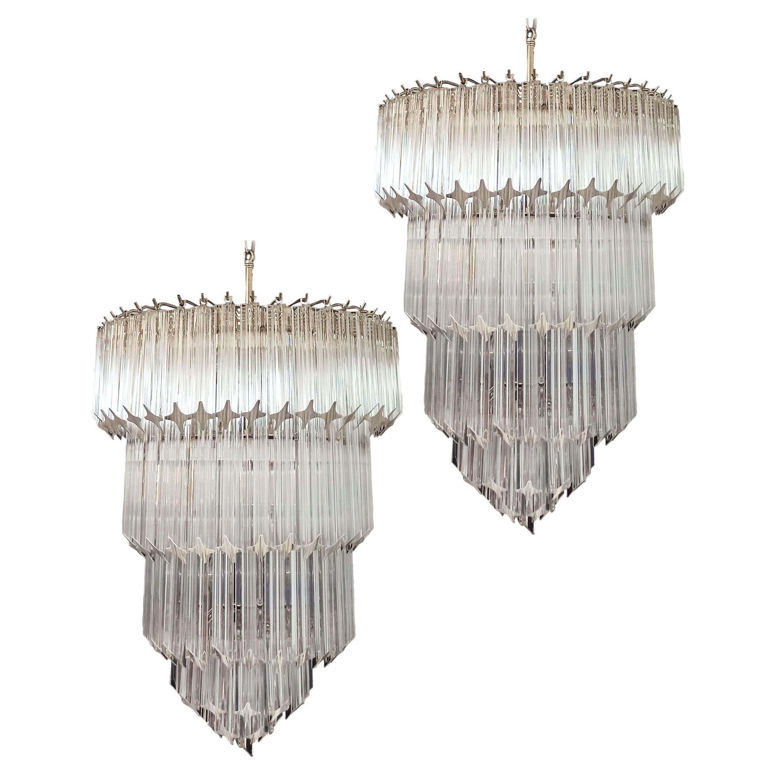 Elegant Stylish Murano Glass Chandeliers   112 Transparent Quadriedri