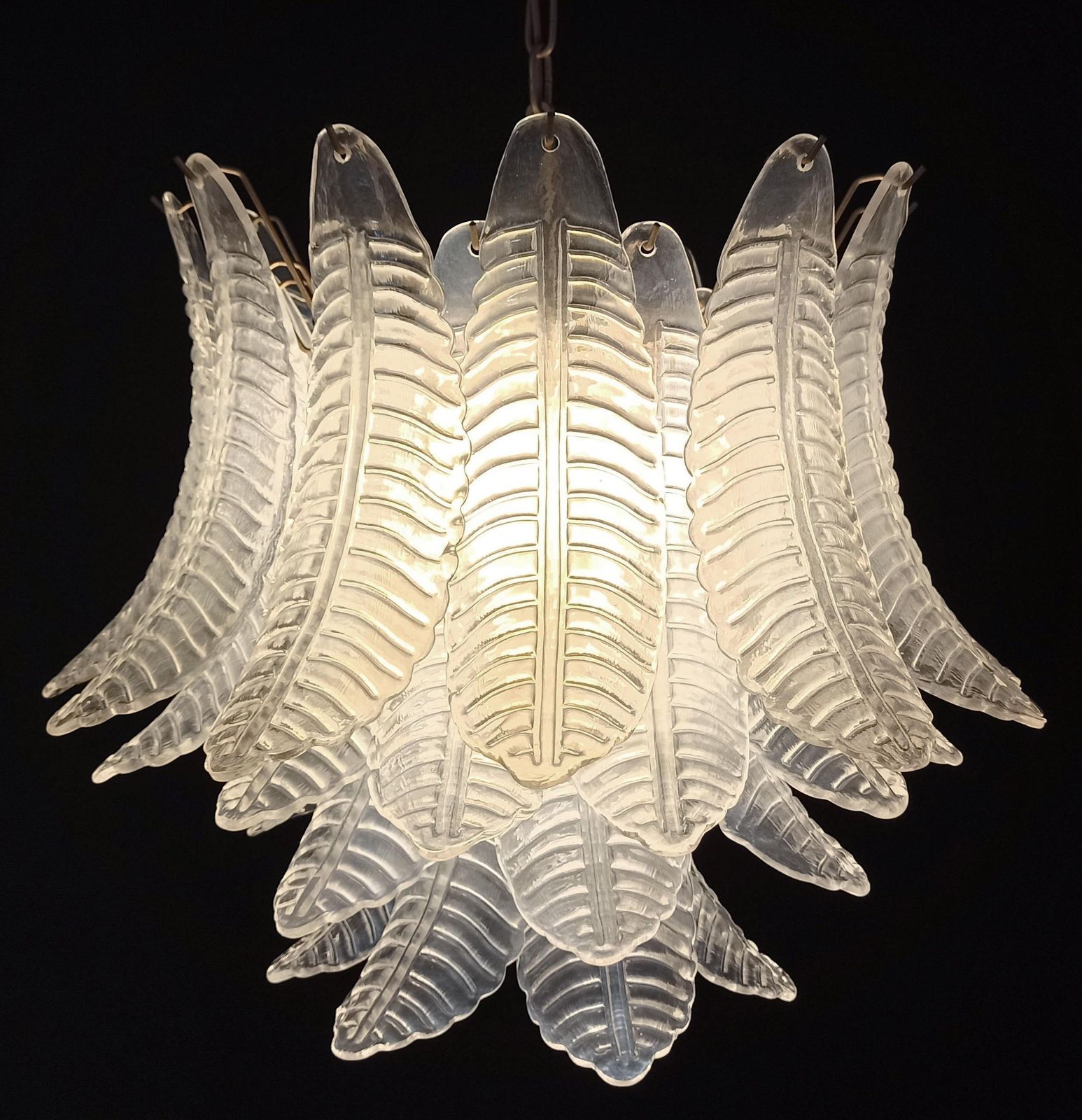 Precious Italian Murano Six Tier Opaline Ferns Glass Chandelier, 36 Opal Glasses photo Lighting