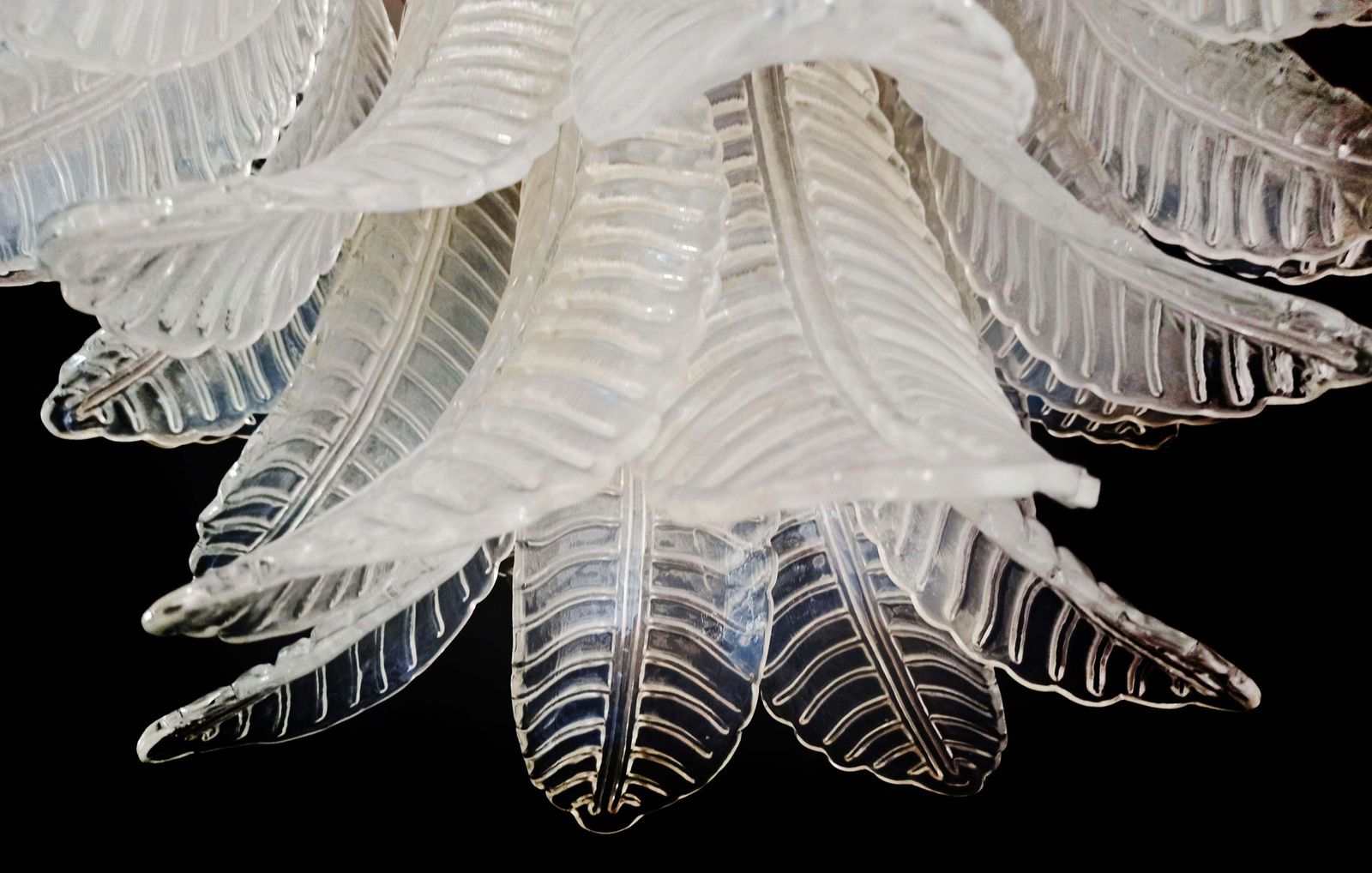 photo for sale Precious Italian Murano Six Tier Opaline Ferns Glass Chandelier, 36 Opal Glasses