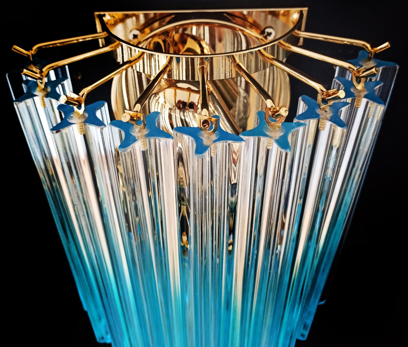 Elegant Pair Of Vintage Murano Wall Sconce   32 Quadriedri Trasparent And Blue photo buy